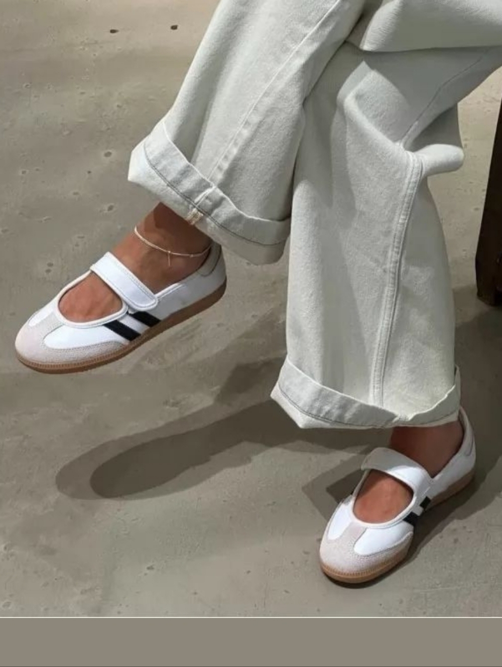 adidas White Mary Jane Flats with Black Stripes